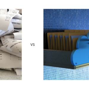 piles of receipts vs cloud organised storage